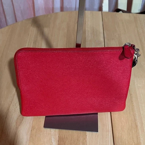 Coach Red Zip Pouch with Black Logo Print - Picture 3 of 7